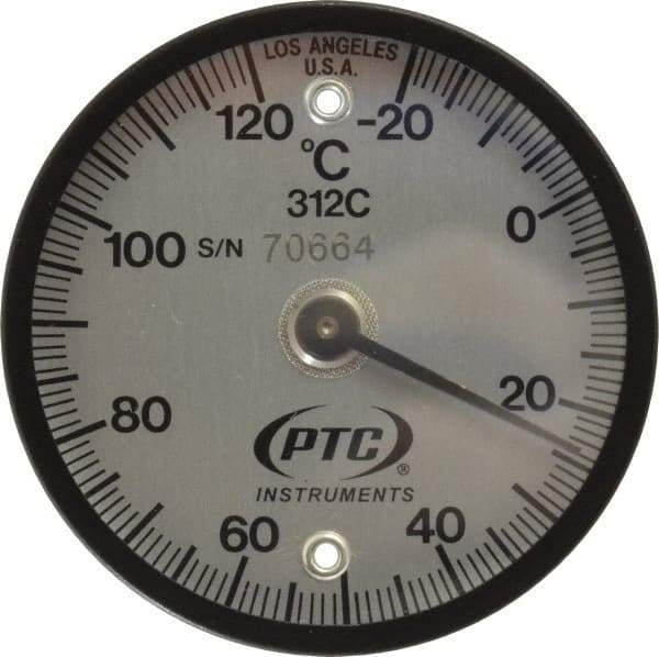 PTC Instruments - -20 to 120°C, 2 Inch Dial Diameter, Dual Magnet Mount Thermometer - 1° Division Graduation - Makers Industrial Supply