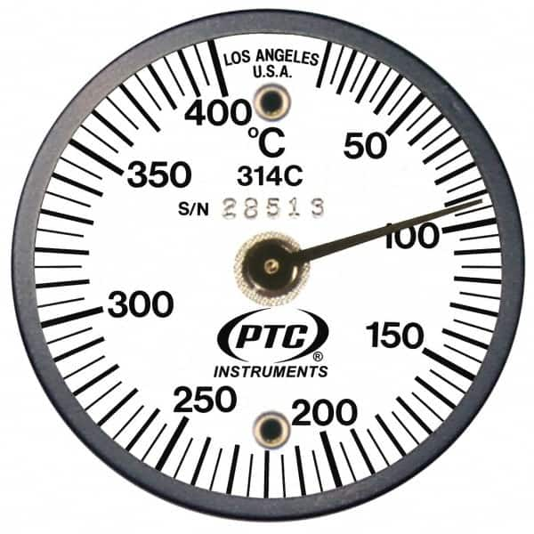 PTC Instruments - 10 to 400°C, 2 Inch Dial Diameter, Dual Magnet Mount Thermometer - 5° Division Graduation - Makers Industrial Supply