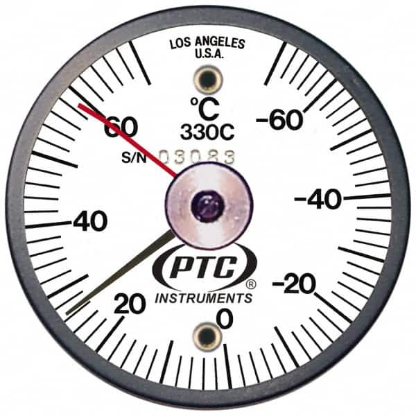 PTC Instruments - -70 to 70°C, 2 Inch Dial Diameter, Dual Magnet Mount Thermometer - 2° Division Graduation - Makers Industrial Supply