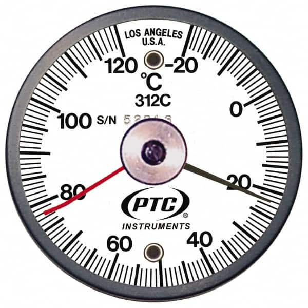 PTC Instruments - -20 to 120°C, 2 Inch Dial Diameter, Dual Magnet Mount Thermometer - 1° Division Graduation - Makers Industrial Supply