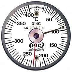 PTC Instruments - 10 to 400°C, 2 Inch Dial Diameter, Dual Magnet Mount Thermometer - 5° Division Graduation - Makers Industrial Supply