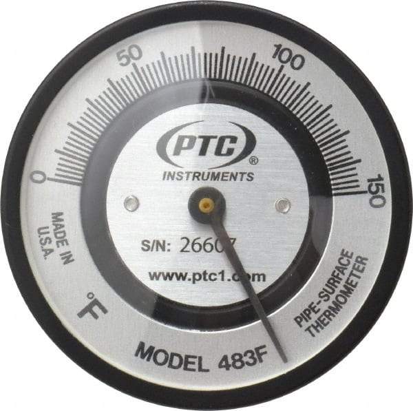 PTC Instruments - 150°F, 2 Inch Dial Diameter, Pipe Surface Spring Held Thermometer - 2° Division Graduation - Makers Industrial Supply