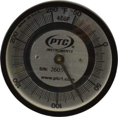 PTC Instruments - -50 to 250°F, 2 Inch Dial Diameter, Pipe Surface Spring Held Thermometer - 2° Division Graduation - Makers Industrial Supply