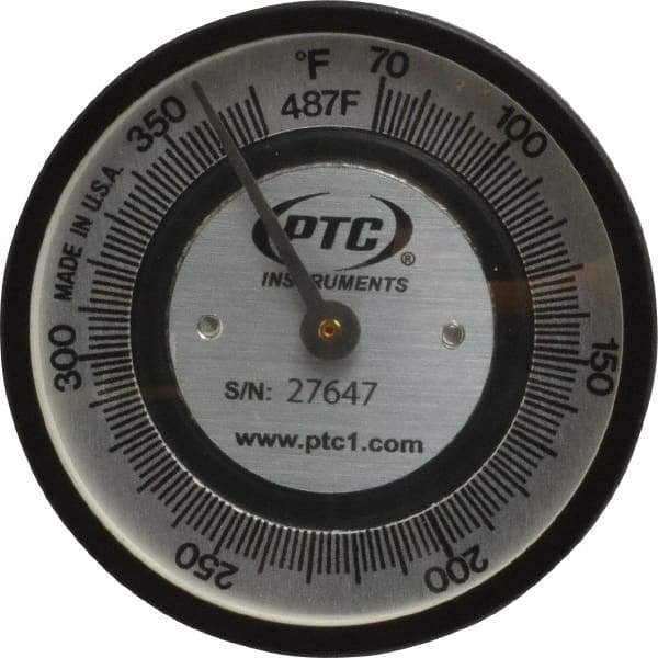 PTC Instruments - 70 to 370°F, 2 Inch Dial Diameter, Pipe Surface Spring Held Thermometer - 2° Division Graduation - Makers Industrial Supply