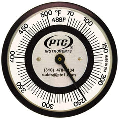 PTC Instruments - 70 to 500°F, 2 Inch Dial Diameter, Pipe Surface Spring Held Thermometer - 5° Division Graduation - Makers Industrial Supply