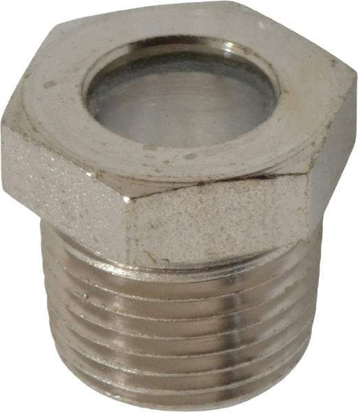 LDI Industries - 7/16" Sight Diam, 3/8" Thread, 0.72" OAL, High Pressure Fused Pipe Thread, Open View Sight Glass & Flow Sight - 3/4" Head, 1,850 Max psi, 3/8-18 Thread - Makers Industrial Supply