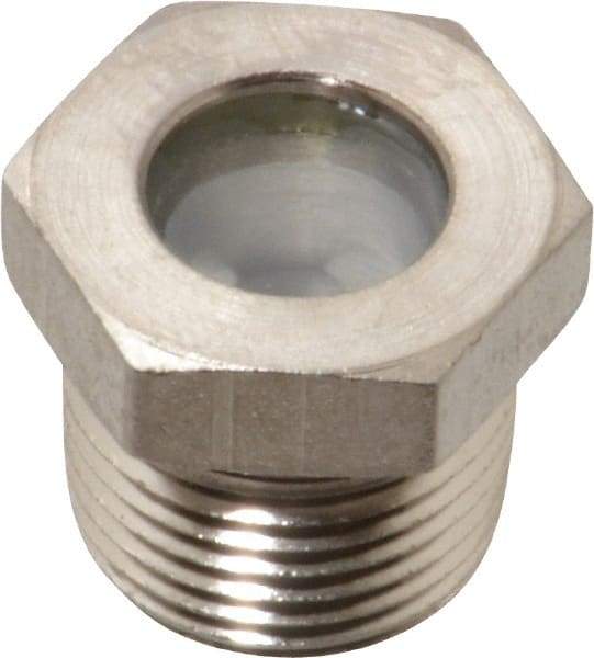 LDI Industries - 7/16" Sight Diam, 3/8" Thread, 0.72" OAL, High Pressure Fused Pipe Thread with Reflector Sight Glass & Flow Sight - 3/4" Head, 1,850 Max psi, 3/8-18 Thread - Makers Industrial Supply