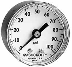 Ashcroft - 1-1/2" Dial, 1/8 Thread, 0-160 Scale Range, Pressure Gauge - Center Back Connection Mount - Makers Industrial Supply