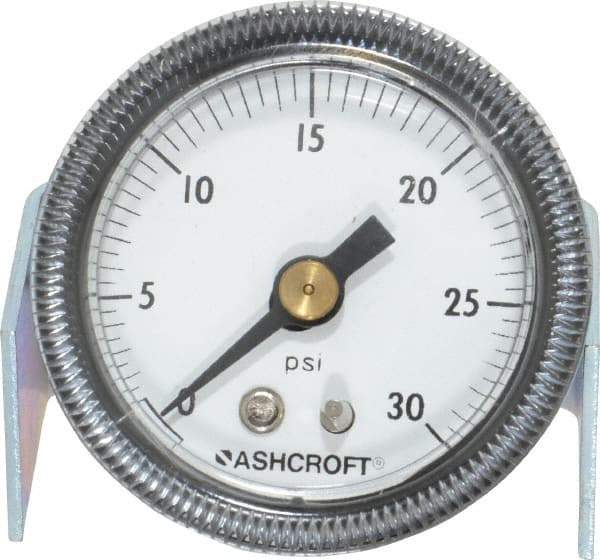 Ashcroft - 1-1/2" Dial, 1/8 Thread, 0-30 Scale Range, Pressure Gauge - Center Back Connection Mount - Makers Industrial Supply