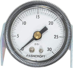 Ashcroft - 1-1/2" Dial, 1/8 Thread, 0-30 Scale Range, Pressure Gauge - Center Back Connection Mount - Makers Industrial Supply