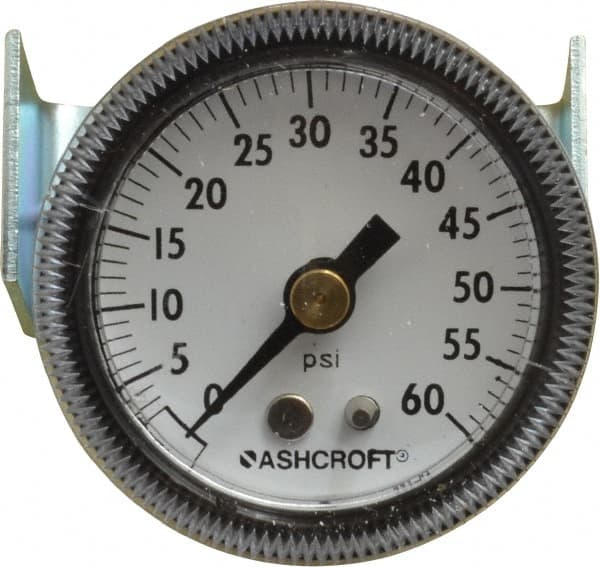 Ashcroft - 1-1/2" Dial, 1/8 Thread, 0-60 Scale Range, Pressure Gauge - Center Back Connection Mount - Makers Industrial Supply