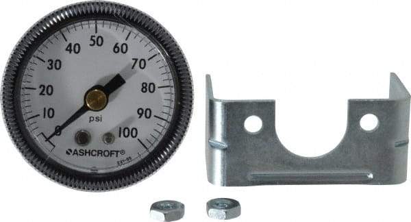 Ashcroft - 1-1/2" Dial, 1/8 Thread, 0-100 Scale Range, Pressure Gauge - Center Back Connection Mount - Makers Industrial Supply