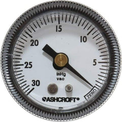 Ashcroft - 1-1/2" Dial, 1/8 Thread, 30-0 Scale Range, Pressure Gauge - Center Back Connection Mount - Makers Industrial Supply