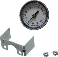 Ashcroft - 2" Dial, 1/4 Thread, 0-15 Scale Range, Pressure Gauge - Center Back Connection Mount - Makers Industrial Supply