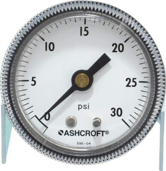 Ashcroft - 2" Dial, 1/4 Thread, 0-30 Scale Range, Pressure Gauge - Center Back Connection Mount - Makers Industrial Supply