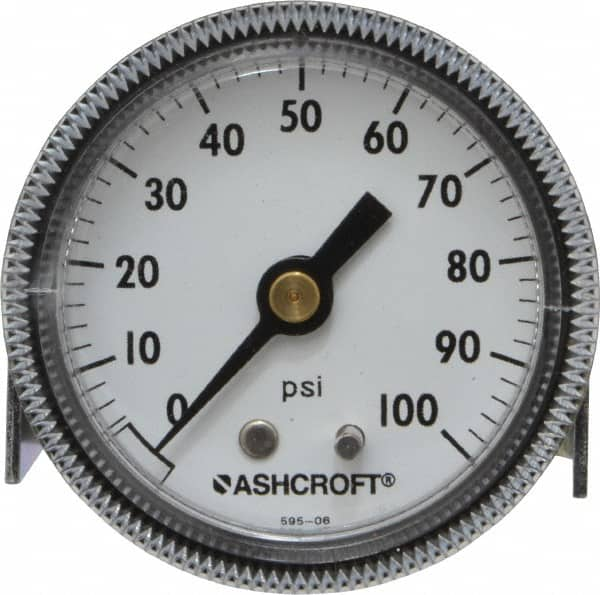 Ashcroft - 2" Dial, 1/4 Thread, 0-100 Scale Range, Pressure Gauge - Center Back Connection Mount - Makers Industrial Supply