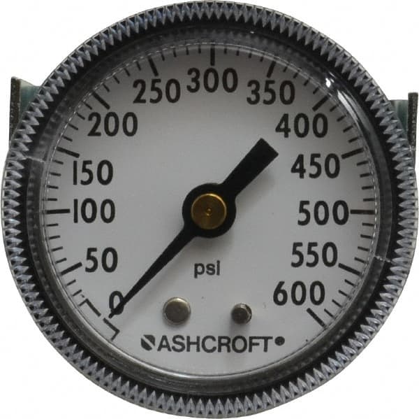 Ashcroft - 2" Dial, 1/4 Thread, 0-600 Scale Range, Pressure Gauge - Center Back Connection Mount - Makers Industrial Supply