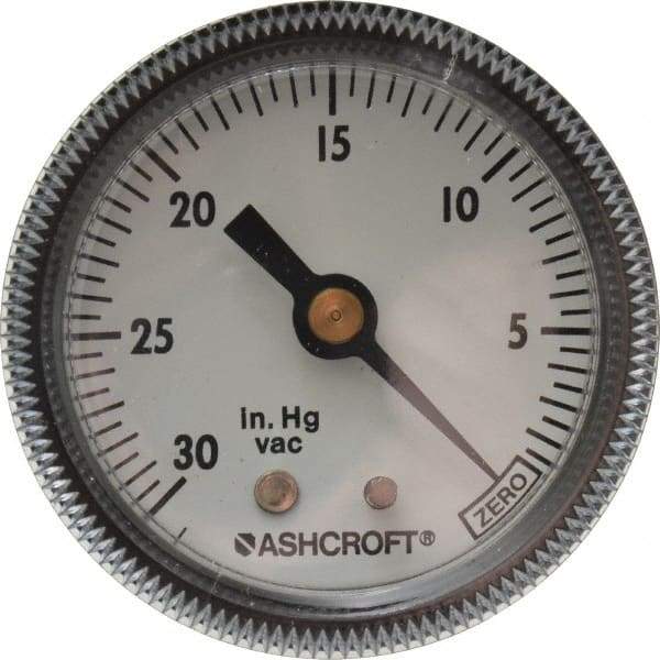 Ashcroft - 2" Dial, 1/4 Thread, 30-0 Scale Range, Pressure Gauge - Center Back Connection Mount - Makers Industrial Supply