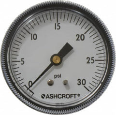 Ashcroft - 2-1/2" Dial, 1/4 Thread, 0-30 Scale Range, Pressure Gauge - Center Back Connection Mount - Makers Industrial Supply