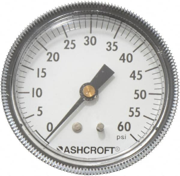 Ashcroft - 2-1/2" Dial, 1/4 Thread, 0-60 Scale Range, Pressure Gauge - Center Back Connection Mount - Makers Industrial Supply