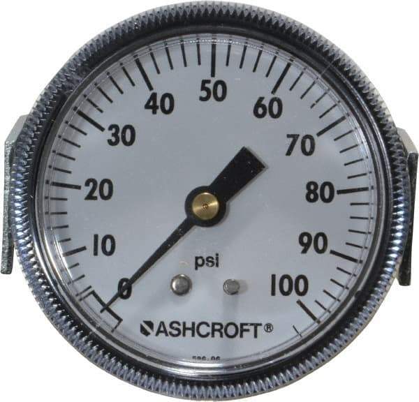 Ashcroft - 2-1/2" Dial, 1/4 Thread, 0-100 Scale Range, Pressure Gauge - Center Back Connection Mount - Makers Industrial Supply