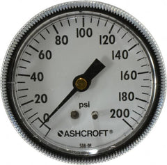 Ashcroft - 2-1/2" Dial, 1/4 Thread, 0-200 Scale Range, Pressure Gauge - Center Back Connection Mount - Makers Industrial Supply