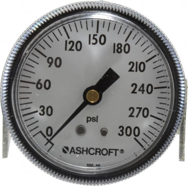 Ashcroft - 2-1/2" Dial, 1/4 Thread, 0-300 Scale Range, Pressure Gauge - Center Back Connection Mount - Makers Industrial Supply