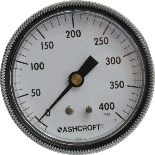 Ashcroft - 2-1/2" Dial, 1/4 Thread, 0-400 Scale Range, Pressure Gauge - Center Back Connection Mount - Makers Industrial Supply