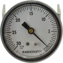 Ashcroft - 2-1/2" Dial, 1/4 Thread, 30-0 Scale Range, Pressure Gauge - Center Back Connection Mount - Makers Industrial Supply