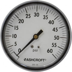 Ashcroft - 3-1/2" Dial, 1/4 Thread, 0-60 Scale Range, Pressure Gauge - Center Back Connection Mount - Makers Industrial Supply