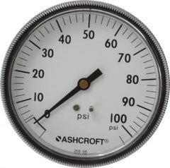 Ashcroft - 3-1/2" Dial, 1/4 Thread, 0-100 Scale Range, Pressure Gauge - Center Back Connection Mount - Makers Industrial Supply