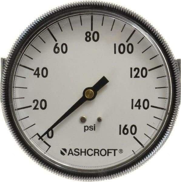 Ashcroft - 3-1/2" Dial, 1/4 Thread, 0-160 Scale Range, Pressure Gauge - Center Back Connection Mount - Makers Industrial Supply