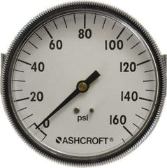 Ashcroft - 3-1/2" Dial, 1/4 Thread, 0-160 Scale Range, Pressure Gauge - Center Back Connection Mount - Makers Industrial Supply