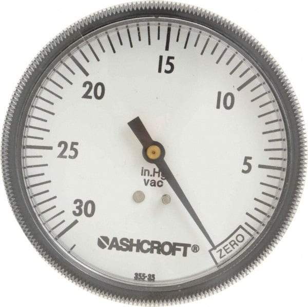 Ashcroft - 3-1/2" Dial, 1/4 Thread, 30-0 Scale Range, Pressure Gauge - Center Back Connection Mount - Makers Industrial Supply