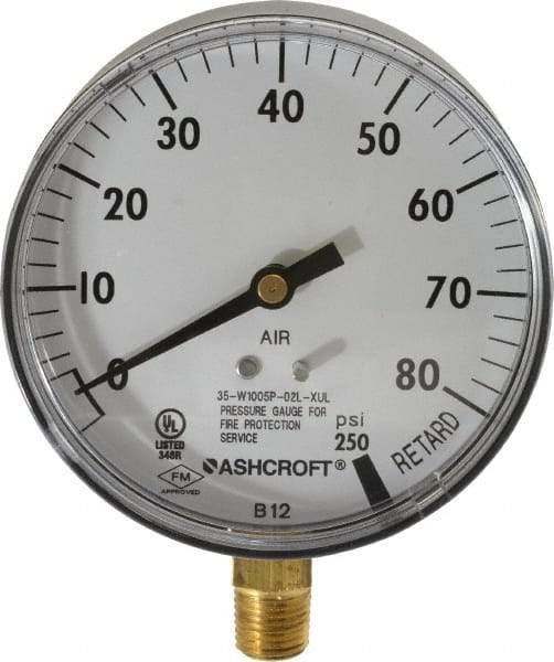 Ashcroft - 3-1/2" Dial, 1/4 Thread, 0-100 Scale Range, Pressure Gauge - Lower Connection Mount - Makers Industrial Supply