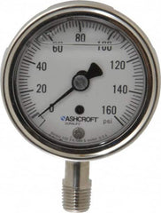 Ashcroft - 2-1/2" Dial, 1/4 Thread, 0-160 Scale Range, Pressure Gauge - Lower Connection Mount, Accurate to 1% of Scale - Makers Industrial Supply