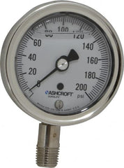 Ashcroft - 2-1/2" Dial, 1/4 Thread, 0-200 Scale Range, Pressure Gauge - Lower Connection Mount, Accurate to 1% of Scale - Makers Industrial Supply