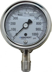 Ashcroft - 2-1/2" Dial, 1/4 Thread, 0-1,000 Scale Range, Pressure Gauge - Lower Connection Mount, Accurate to 1% of Scale - Makers Industrial Supply