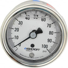 Ashcroft - 2-1/2" Dial, 1/4 Thread, 0-100 Scale Range, Pressure Gauge - Center Back Connection Mount, Accurate to 1% of Scale - Makers Industrial Supply