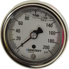 Ashcroft - 2-1/2" Dial, 1/4 Thread, 0-200 Scale Range, Pressure Gauge - Center Back Connection Mount, Accurate to 1% of Scale - Makers Industrial Supply