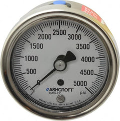 Ashcroft - 2-1/2" Dial, 1/4 Thread, 0-5,000 Scale Range, Pressure Gauge - Center Back Connection Mount, Accurate to 1% of Scale - Makers Industrial Supply