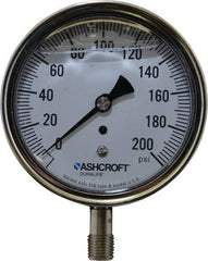 Ashcroft - 3-1/2" Dial, 1/4 Thread, 0-200 Scale Range, Pressure Gauge - Lower Connection Mount, Accurate to 1% of Scale - Makers Industrial Supply