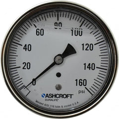 Ashcroft - 3-1/2" Dial, 1/4 Thread, 0-160 Scale Range, Pressure Gauge - Center Back Connection Mount, Accurate to 1% of Scale - Makers Industrial Supply