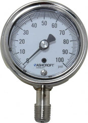 Ashcroft - 2-1/2" Dial, 1/4 Thread, 0-100 Scale Range, Pressure Gauge - Lower Connection Mount, Accurate to 1% of Scale - Makers Industrial Supply