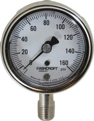 Ashcroft - 2-1/2" Dial, 1/4 Thread, 0-160 Scale Range, Pressure Gauge - Lower Connection Mount, Accurate to 1% of Scale - Makers Industrial Supply