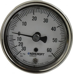 Ashcroft - 2-1/2" Dial, 1/4 Thread, 30-0-60 Scale Range, Pressure Gauge - Center Back Connection Mount, Accurate to 1% of Scale - Makers Industrial Supply