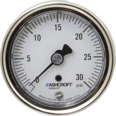 Ashcroft - 2-1/2" Dial, 1/4 Thread, 0-30 Scale Range, Pressure Gauge - Center Back Connection Mount, Accurate to 1% of Scale - Makers Industrial Supply