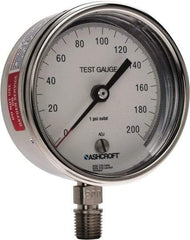 Ashcroft - 3" Dial, 1/4 Thread, 0-200 Scale Range, Pressure Gauge - Lower Connection Mount, Accurate to 0.5% of Scale - Makers Industrial Supply