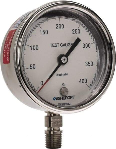 Ashcroft - 3" Dial, 1/4 Thread, 0-400 Scale Range, Pressure Gauge - Lower Connection Mount, Accurate to 0.5% of Scale - Makers Industrial Supply