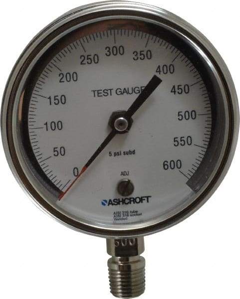 Ashcroft - 3" Dial, 1/4 Thread, 0-600 Scale Range, Pressure Gauge - Lower Connection Mount, Accurate to 0.5% of Scale - Makers Industrial Supply